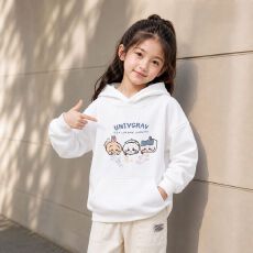 批发<b class='q'>女</b><b class='q'>童</b>秋冬连帽卫衣2026新款软萌卡通涂鸦长袖上衣洋气连帽百搭卫衣