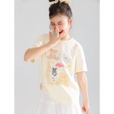 儿童纯棉短袖t恤2026新款女童洋气可爱印花圆领上衣宽松显瘦半袖T