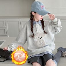 批发女童加绒假两件衬衫领卫衣2026秋冬卡通小狗中大童休闲长袖上衣潮