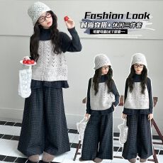 批发<b class='q'>女</b><b class='q'>童</b>针织马甲三件套秋季2026新款儿童秋装韩系洋气<b class='q'>女</b><b class='q'>童</b>阔腿裤套装