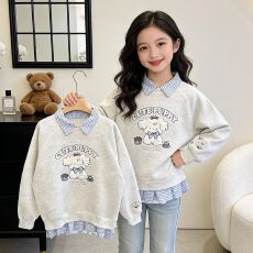 批发<b class='q'>女</b><b class='q'>童</b><b class='q'>卫衣</b>秋装学院风秋季polo衫女孩中大童韩系假两件
