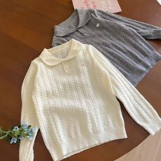 2026春季新款女童polo衫娃娃领针织衫儿童中大童毛衣学院风上衣