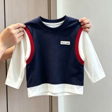 批发纯棉<b class='q'>男</b><b class='q'>童</b>长袖春秋季<b class='q'>新款</b>儿童宝宝帅气假两件圆领打底衫休闲上衣