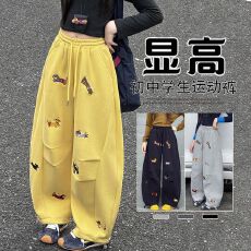 批发女童休闲裤2026春秋新款<b class='q'>儿童</b>小狗刺绣卫裤中大童洋气百搭直筒裤潮