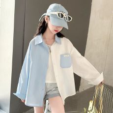 批发<b class='q'>女童</b>夏<b class='q'>季</b>防晒衣新款儿童夏装薄款外套女大童夏天拼接防晒衬衫