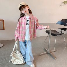 批发<b class='q'>女童</b><b class='q'>格</b>子衬衫外套春秋款2025新款秋季衬衣儿童薄款秋装小女孩上衣