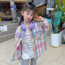 批发<b class='q'>女童</b><b class='q'>格</b>子衬衫秋装新款洋气儿童长袖衬衣春秋款外套小女孩上衣