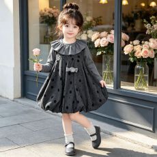 批发女童秋季长袖波点连衣裙2026新款洋气可爱女孩宝宝春秋款裙子套装