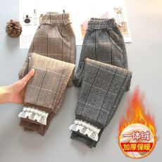 批发<b class='q'>女童</b><b class='q'>加</b>绒裤子宝宝新款童装中大童春秋冬季外穿一体绒休闲运动长裤