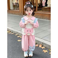 批发曼巴棉女童2026秋季新款<b class='q'>儿童</b>洋气猫咪卫衣碎花<b class='q'>裤</b>秋装时尚两件套