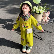 批发曼巴棉】<b class='q'>女</b><b class='q'>童</b><b class='q'>套装</b>2026秋季新款韩版假两件上衣卫裤休闲洋气两件套