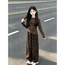 批发德绒螺纹 曼巴棉】<b class='q'>女</b><b class='q'>童</b>秋装<b class='q'>套装</b>26韩系秋冬女大童洋气加绒两件套