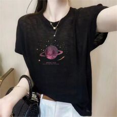 胖mm竹节棉短袖T恤女爆款新款大码夏季韩版印花图案减龄时尚上衣