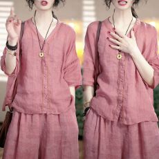 批发高档民族风时尚套装女2026夏季新款复古显瘦上衣+<b class='q'>阔腿裤</b>两件套装