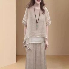 批发已出大码文艺复古棉麻<b class='q'>套装</b>女2026<b class='q'>夏季</b>新民族风宽松遮肚气质两件套