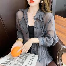 批发夏季灰色雪纺衬衫女2025新款韩版长袖上衣气质百搭<b class='q'>防晒衫</b>薄款