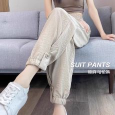 批发网红薄款棉麻裤子女2026夏季新款冰丝麻束脚运动裤休闲哈伦<b class='q'>九分</b>裤