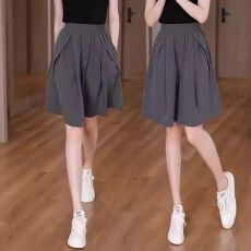 网红新款五分裤裙女夏季休闲大码高腰显瘦冰丝速干a字阔腿短裤子