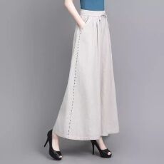 批发2026新款复古亚麻阔腿裤女夏季薄款文艺简约气质显瘦透气裤裙<b class='q'>大码</b>