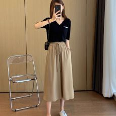 批发网红<b class='q'>大码</b>休闲阔腿裤女夏季新款梨形身材显瘦高腰垂感抽绳七分裤裙