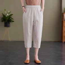 批发现货~薄款纯<b class='q'>棉麻</b><b class='q'>裤</b>子女夏新款2025中年妈妈新款纯麻上档次七分<b class='q'>裤</b>