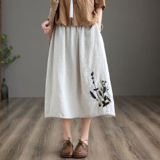 批发现货棉麻半身<b class='q'>裙</b>夏季复古女2025刺绣纯色大摆<b class='q'>裙</b>百搭显瘦中长款女<b class='q'>裙</b>