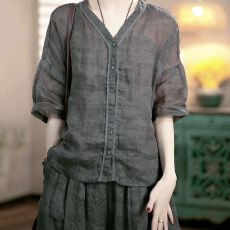 批发现货~高档民族风棉麻套装女2025夏新复古显瘦上衣+阔腿裤两件套装