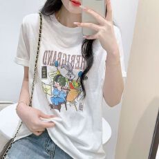 批发现货~大码雪花棉白色卡通印花<b class='q'>T</b><b class='q'>恤</b>短袖2025显瘦夏新款宽松纯棉上衣
