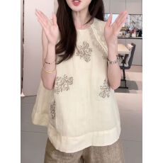 批发高级感法式时尚重工圆领刺绣无袖衬衫女2026夏新款复古洋气上衣潮