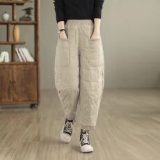 批发外贸高级羽绒女裤外穿冬季时尚加肥加宽保暖棉裤休闲束脚通勤长裤