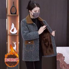 批发高档时尚洋气格子外套秋冬装新款<b class='q'>中年</b>女士韩版方领妈妈装上衣