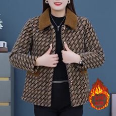 批发高档洋气外套秋冬装2026新款<b class='q'>中年</b>女士时尚格子方领<b class='q'>妈妈</b>装保暖<b class='q'>上衣</b>