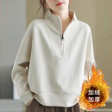 批发原版立领拉链卫衣<b class='q'>女</b>26过年红色新款加厚加绒打底保暖洋气上衣<b class='q'>大码</b>