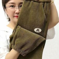 批发现货 加绒/不加绒 灯芯绒复合宝宝绒<b class='q'>哈伦</b><b class='q'>裤</b>女士<b class='q'>裤</b>子高腰束脚<b class='q'>裤</b>女