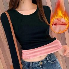 批发秋冬季保暖内衣女防寒加绒加厚圆领长袖一体绒打底衫女保暖上衣
