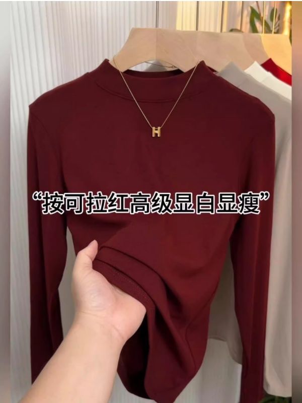 MY16969# 新年新款胖mm大码半高领打底衫t恤女红色修身爆款上衣女女...