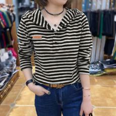 批发2026春装新款 韩版连帽T恤女短休闲百搭纯棉条纹体恤上衣打底衫