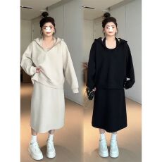 批发胖mm大码洋气减龄巨显瘦<b class='q'>连衣裙</b>套装女春季新款遮肉显瘦卫衣<b class='q'>两件套</b>