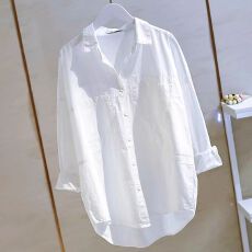 批发衬衫女2026早<b class='q'>秋</b>宽松设计感小众白色衬衫女大码白色复古长袖棉衬衣