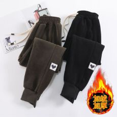 批发胖mm<b class='q'>大码</b>欧绵绒雪尼尔卫裤秋冬季加绒加厚灯芯绒休闲哈伦束脚裤女