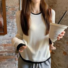 批发韩版假两件正肩长袖t恤女秋冬季新款保暖德绒内搭磨毛打底衫上衣