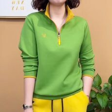 批发秋冬德绒<b class='q'>时尚</b>立领休闲半拉链卫衣小衫女减龄纯色刺绣上衣打底衫潮