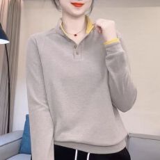 批发网红爆款德绒撞色立领卫衣秋冬新款漂亮<b class='q'>时尚</b>内搭洋气保暖打底衫女