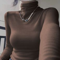 批发跨境螺纹德绒高领打底衫t恤<b class='q'>女</b>秋冬百搭堆堆领长袖修身内搭上衣<b class='q'>女</b>