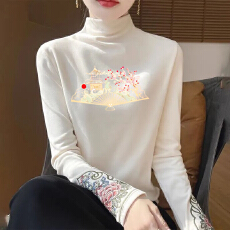 批发秋冬半高领德绒打底衫女复古民族风长袖中式<b class='q'>T</b><b class='q'>恤</b>国风刺绣保暖上衣
