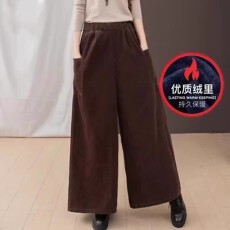 2025秋冬新款高腰通勤纯色垂感宽松灯芯绒阔腿加绒加厚大脚女长裤