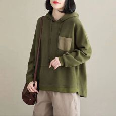 文艺复古加绒加厚新款口袋休闲连帽卫衣秋冬韩版百搭宽松大码上衣