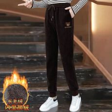批发爆款加绒加厚大码休闲裤<b class='q'>女</b>2025秋冬季新款宽松条绒卫裤时尚运动裤
