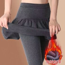 批发外贸秋冬季新款德绒<b class='q'>韩版</b>百褶裙假两件打底裙高腰小脚大码女保暖裤