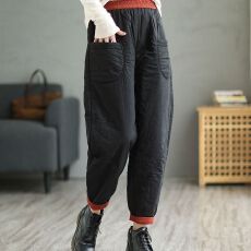 批发外贸复古超轻薄羽绒裤女士新款高档宽松外穿冬季加厚高腰直筒棉裤